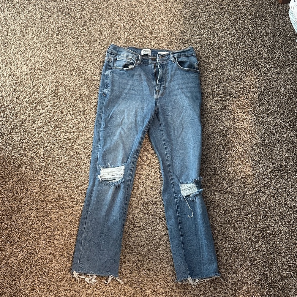 Kensie Blue Distressed Straight Leg Jeans